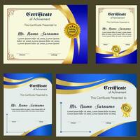 certificado de logro modelo conjunto con oro Insignia y borde, apreciación y logro certificado modelo diseño. elegante diploma certificado modelo vector