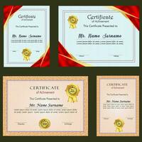 certificado de logro modelo conjunto con oro Insignia y borde, apreciación y logro certificado modelo diseño. elegante diploma certificado modelo vector