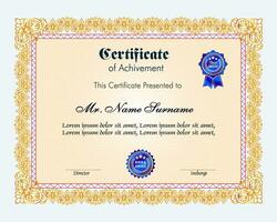 Certificate of achievement template set with gold badge and border, Appreciation and Achievement Certificate Template Design. Elegant diploma certificate template vector