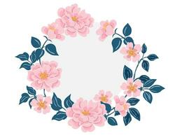 Pink Rose Hand Drawn Flower Wreath vector