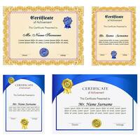 Certificate of achievement template set with gold badge and border, Appreciation and Achievement Certificate Template Design. Elegant diploma certificate template vector