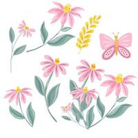 Hand Drawn Pink Wild Flower Set vector