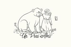 ilustración de un niña jugando con un oso vector