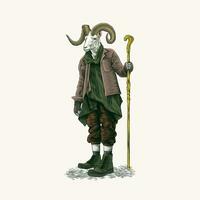 ilustración de un pastor con un de cabra cabeza en Clásico estilo vector