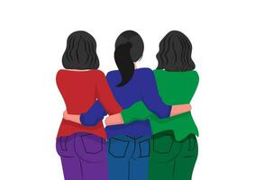 Three women hugging each other Human rights, equality, fraternity Vector illustration