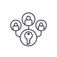 Collective ownership line icon with people and a key vector