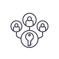 Collective ownership line icon with people and a key vector