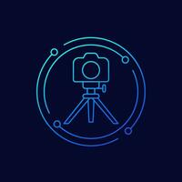 Camera on tripod icon, linear design vector