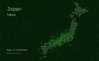 Japan Map Shown in Binary Code Pattern. TSMC. Blue Matrix numbers, zero, one. World Countries Vector Maps. Digital Series