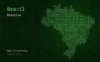 Brazil Green Map Shown in Binary Code Pattern. TSMC. Matrix numbers, zero, one. World Countries Vector Maps. Digital Series