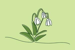 Snowdrop in one line. Continuous one line of white snowdrop. Spring card with snowdrop. Spring Flower. Vector. Vector illustration