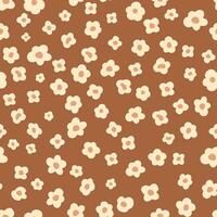 Brown tiny flowers seamless pattern. Summer cottagecore ditsy print. Simple shapes of different small flowers wallpaper, textile design. Vector blooming meadow wildflowers vintage repeat background.