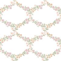 Spring floral cottage core seamless pattern. Garden pastel tiny flowers print hand drawn in vintage romantic style. Vector repeat background for fabric, scrapbook, Easter holiday. Damask grid motif.