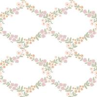 Spring floral cottage core seamless pattern. Garden pastel tiny flowers print hand drawn in vintage romantic style. Vector repeat background for fabric, scrapbook, Easter holiday. Damask grid motif.