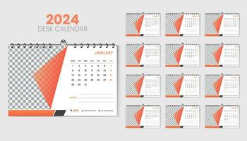 Abstract and cool orange color concept in 2025 desk calendar design vector template