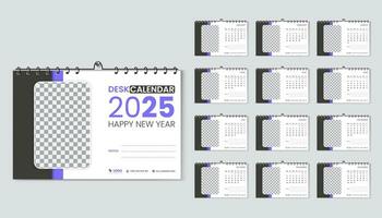 escritorio calendario 2025 planificador y corporativo diseño modelo colocar, anual calendario 12 meses en púrpura color vector