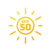 SPF 50 icon with a sun, vector