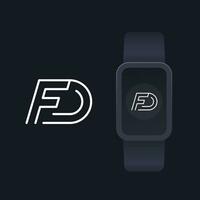 fd monograma, letras, logo línea diseño con inteligente reloj Bosquejo vector