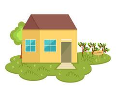 Vector illustration of house with small garden, flat illustration.