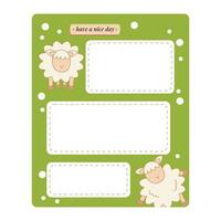 Kids notebook page template. Cute card notes, notepaper, to do list, note, memo, checklist, planner with colorful page. vector
