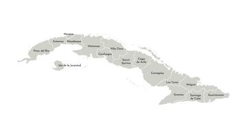 Vector isolated illustration of simplified administrative map of Cuba. Borders and names of the provinces, regions. Grey silhouettes. White outline