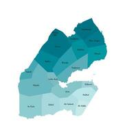 Vector isolated illustration of simplified administrative map of Djibouti. Borders and names of the districts, regions. Blue silhouettes.