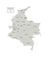 Vector isolated illustration of simplified administrative map of Colombia. Borders and names of the departments, regions. Grey silhouettes. White outline