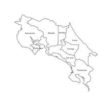 vector aislado ilustración de simplificado administrativo mapa de costa rico fronteras y nombres de el provincias, regiones. vistoso azul caqui siluetas