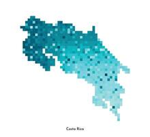 Vector isolated geometric illustration with simplified icy blue silhouette of Costa Rica map. Pixel art style for NFT template. Dotted logo with gradient texture for design on white background