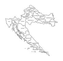 Vector isolated illustration of simplified administrative map of Croatia. Borders and names of the provinces, regions. White silhouettes. Black outline.