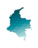 Vector isolated illustration icon with simplified blue silhouette of Colombia map. Polygonal geometric style. White background.