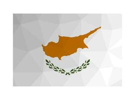 Vector isolated illustration. National Cypriot flag with island's shape, two olive branches on white background. Official symbol of Republic of Cyprus. Creative design in low poly style