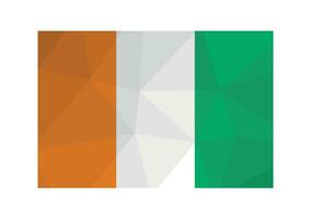 Vector illustration. Official symbol of Ivory Coast. National Cote D'ivore flag in orange, white, green colors. Creative design in low poly style with triangular shapes