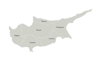 Vector isolated illustration of simplified administrative map of Cyprus. Borders and names of the districts, regions. Grey silhouettes. White outline.