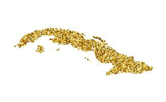 Vector isolated illustration with simplified Cuba map. Decorated by shiny gold glitter texture. Christmas and New Year holidays decoration for greeting card.