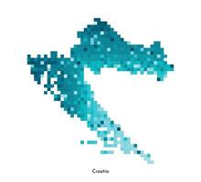 Vector isolated geometric illustration with simplified icy blue silhouette of Croatia map. Pixel art style for NFT template. Dotted logo with gradient texture for design on white background