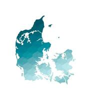 Vector isolated illustration icon with simplified blue silhouette of Denmark map. Polygonal geometric style. White background.