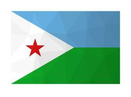 Vector isolated illustration. Official symbol of Djibouti. National flag with red star and white, blue, green backgrounds. Creative design in low poly style with triangular shapes