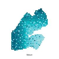 Vector isolated geometric illustration with simplified icy blue silhouette of Djibouti map. Pixel art style for NFT template. Dotted logo with gradient texture for design on white background