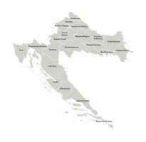 Vector isolated illustration of simplified administrative map of Croatia. Borders and names of the provinces, regions. Grey silhouettes. White outline.