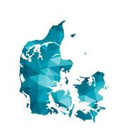 vector aislado ilustración icono con simplificado azul silueta de Dinamarca mapa. poligonal geométrico estilo, triangular formas blanco antecedentes.
