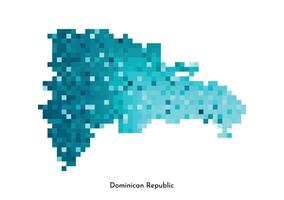 Vector isolated geometric illustration with simplified icy blue silhouette of Dominican Republic map. Pixel art style for NFT template. Dotted logo with gradient texture for design on white background