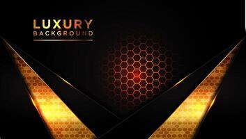 Black luxury background with golden line elements and light ray effect decoration and bokeh. vector