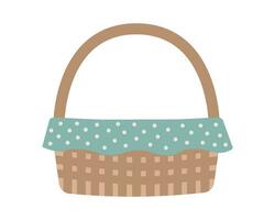 Cute basket and polka dot napkin. Modern vector illustration. Isolated element for Easter design