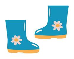 Blue rubber boots with a flower. Modern vector illustration. Isolated element for your design.