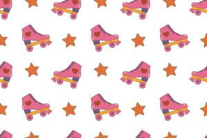 Seamless pattern with retro roller skates and stars. Cute 70s style ornament vector