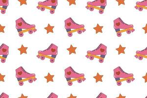 Seamless pattern with retro roller skates and stars. Cute 70s style ornament vector