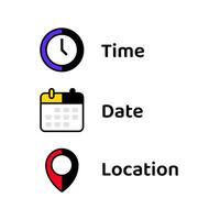 Date, Time, Address or Location Icons Symbol vector