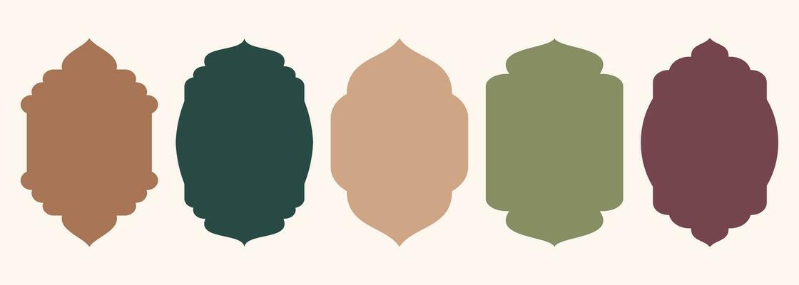 Islamic shape of door or window silhouette Arabic arch. Collection of patterns in oriental style. Frames in Arabic Muslim design for Ramadan Kareem. Vector mosque gate shape isolated on background.