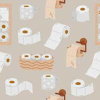 Toilet paper seamless pattern in cartoon style vector